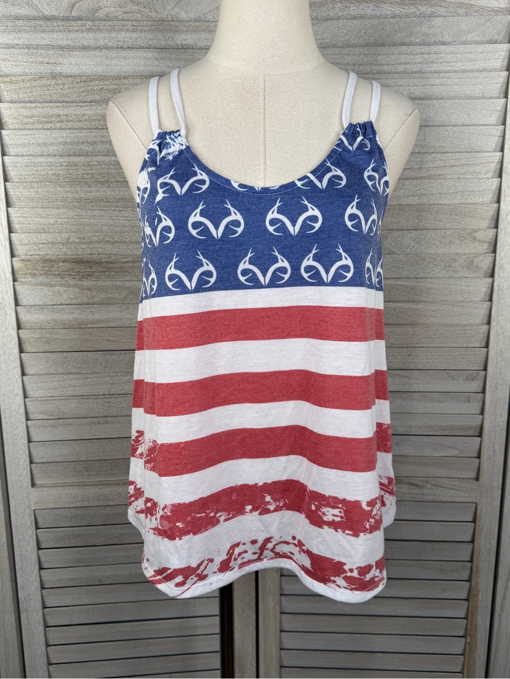 REALTREE Women's American Flag Antler Strappy Tank Top-Medium